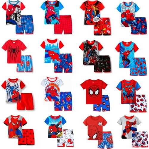Children Pajamas Spring Short Sleeve TShirt Pant Sport Set Cartoon Spiderman Kid Boy Girl Baby Sleepers Sleepwear Free Shipping