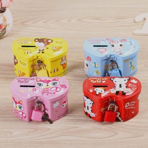 Double Heart Cartoon Piggy Bank Tinplate Creative Child Piggy Bank Color Random