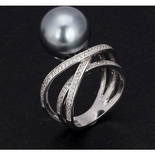 Bride Talk Trendy Promotion Twist Big Pearl Ring For Women Cubic Zircon Finger Jewelry Girls Party Banquet Charm Rings 2021