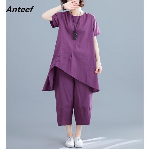 Cotton linen 2 two piece set short sleeve vintage dresses for women casual loose mini summer dress elegant clothes 2021 pants