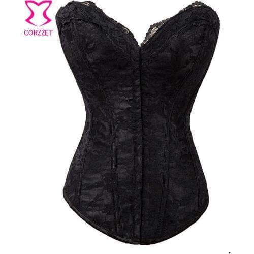 Body Shaping Floral Lace&Satin Overbust Black Corset E Espartilho Gothic Bustier Sexy Lingerie Chest Binder Korsett For Women