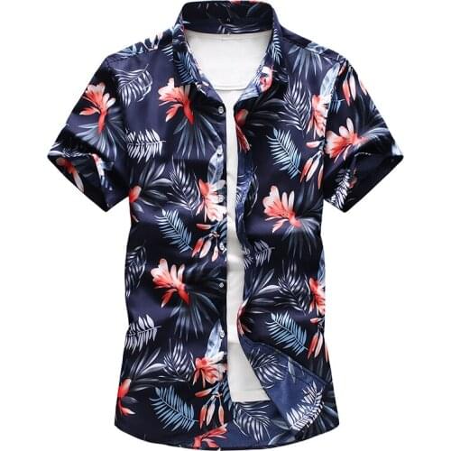 Summer Vacation Party Plus Size 6Xl 7Xl Casual Shirt Camisa Masculina Men Floral Print Hip Hop Hawaiian Short Sleeve Shirts