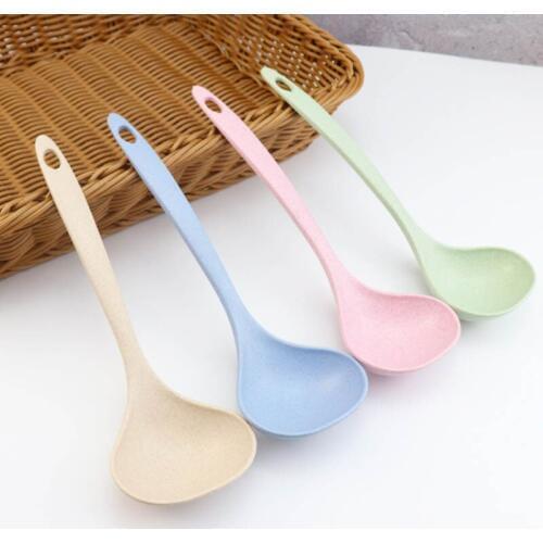 Soup Spoon Stalk Spoon Tableware 1Pcs Meal Dinner Scoops Kitchen Supplies Wheat Straw Cooking Tool 4 Colors Long Handle