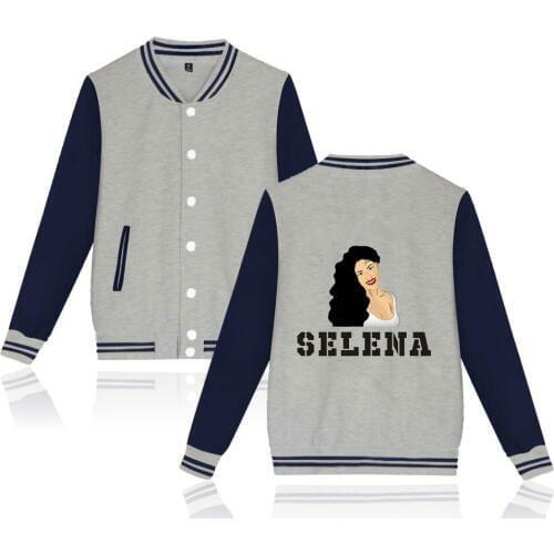 Fashion selena quintanilla Baseball jacket women Men Harajuku Outerwear Jackets Autumn gray+navy blue Round neck Baseball Jacket
