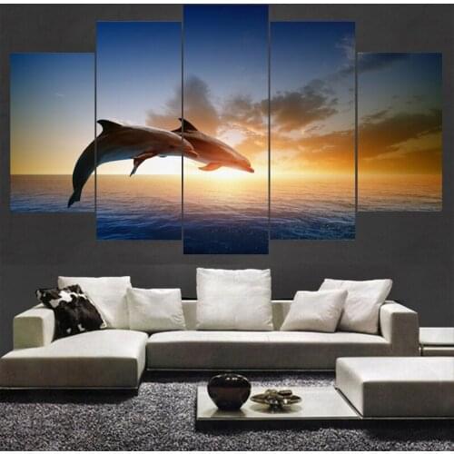 Modular Wall Art HD Print Painting Home Decor 5 Pieces Landscape Waterfall Posters Forest Trees Lake Paintings Framework