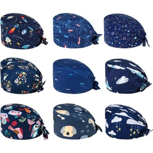 Man Scrubs women Cap Sweat-absorbent Beauty Salon Pet Grooming Cap Lab Caps Printing Scrub Hats gorros quirurgicos