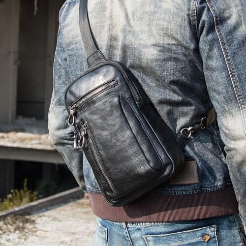 Mens Bags Handmade Leather Men Messenger Bags Shoulder Retro Chest Bags Casual Bag First Layer Cowhide Soft Leather Male Black