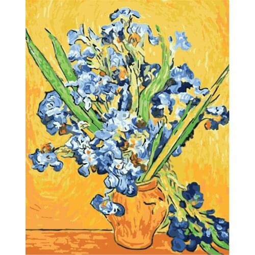 Iris Vase Diy Painting By Number Canvas Kits Dog Unique Gift Framed Acrylic Paint Coloring By Numbers Animal Decor For Home