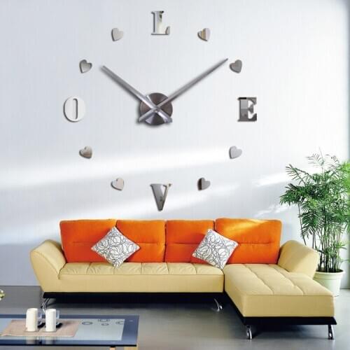 New 3d diy wall clock watch horloge acrylic mirror Stickers clocks Home Decoration Living Room Quartz Needle free shipping