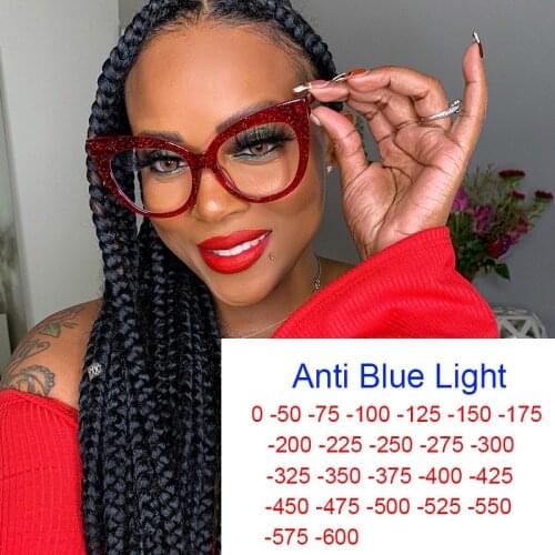 New Sexy Red Cat Eye Myopia Glasses Women Vintage Computer Eyeglasses Anti Blue Light Oversized Optical Glasses Frame Diopter -2