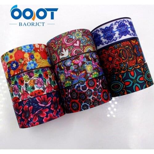 OOOT BAORJCT 1712086 25 mm 10 yard Flower Ribbons Thermal transfer Printed grosgrain Wedding Accessories DIY handmade material