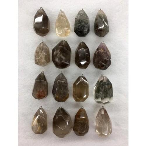 Wholesale 5pcs/pack Faceted Multi Rutilated Quartz Rock Crystal Bead Pendant,Natural Stone Pendant fit Jewelry