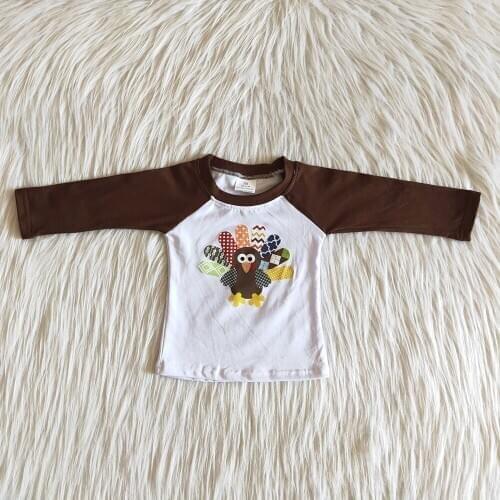 Fall Boy Long Sleeve Raglan Shirt Thanksgiving Day Kids White Top Festival Children Cute Turkey Cloth