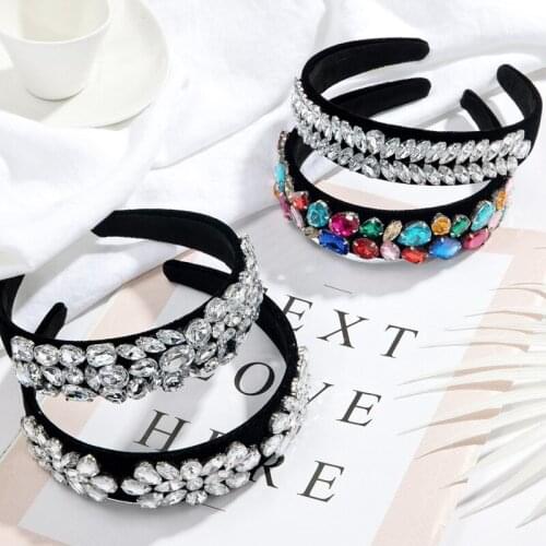 Retro court style Baroque Rhinestone hairband Pearl Rhinestone hairband gold velvet wide edge Hairband