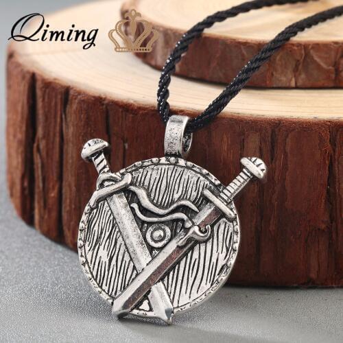 QIMING Vintage Man Necklace Vintage Women Valknut Slavic Viking Antique Fashion Sword Pendant Necklace Medieval Jewelry
