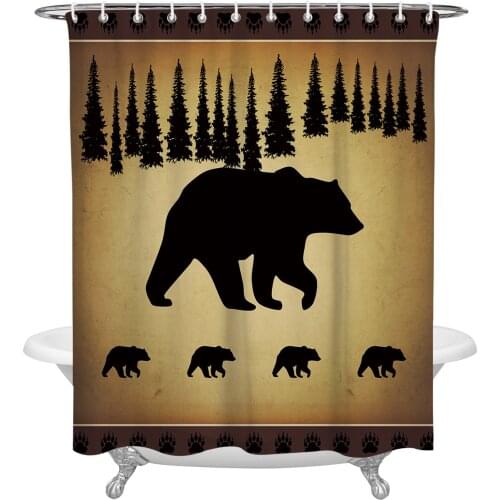 Retro Animal Polar Bear Pine Tree Shower Curtain Home Bath Decorative Waterproof Polyester Fabric Bathroom Curtain