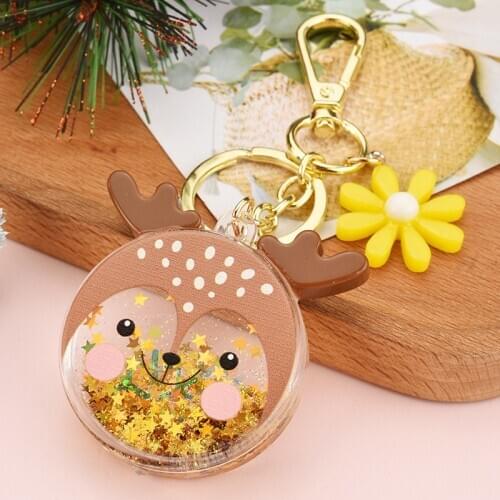 Christmas Glitter Quicksand Keychain Santa Claus Elk Snowman Charm Bag Keyring for Women Family Fashion Jewelry Christmas Gifts