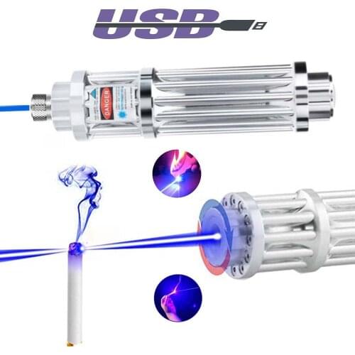 The most powerful blue laser flashlight USB rechargeable laser 450nm 10000m focusable burning cigar/match blue laser flashlight