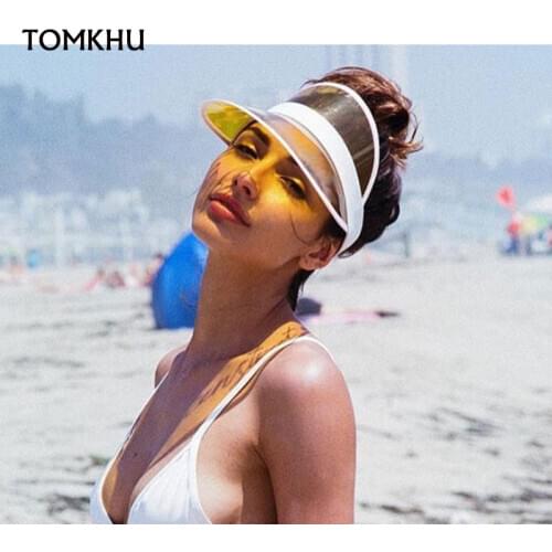 New Anti-UV Summer For Women Sun Hat Color Transparent Empty Top Plastic PVC Sunscreen Hat Visor Caps Bicycle Sunshade Hat Sport
