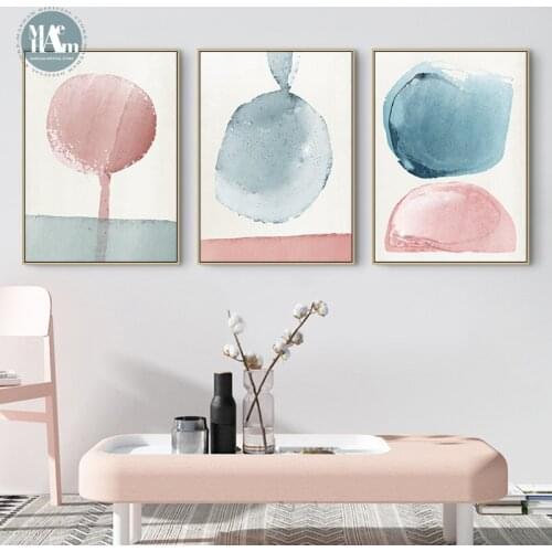 Nordic Abstract Geometric Watercolor block blue pink Wall Art Canvas Poster and Print Canvas for Living Room Morden Home Decor