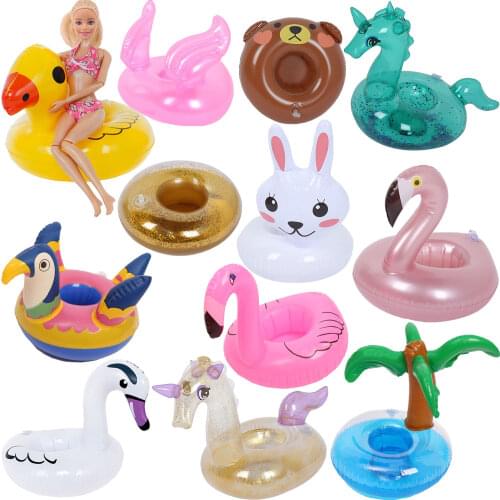 1 Pcs Lifebuoy Swimming Ring Cute Animals Pattern Accessories for Barbies Doll Kids Toy Summer Beach Bathing Buoy Dollhouse