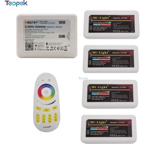 Mi.light RGBW LED Controller 12v 10a FUT038 + 2.4G Wireless 4-Zone RF Touch Remote FUT096 + WIFI Ibox For RGBWW RGBW Led Strip