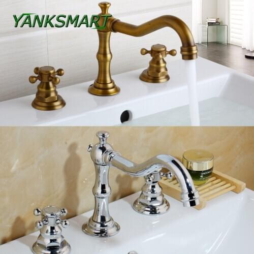 YANKSMART Chrome And Antique Brass Bathtub Faucet Wall Mounted Swive Spout Tub Mixer Tap Handshower Handheld Bath Shower Mixer