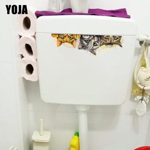 YOJA 27×7.8CM Cute Three Voyeur Cats Home Toilet WC Decoration Creative Cartoon Wall Stickers T1-3016