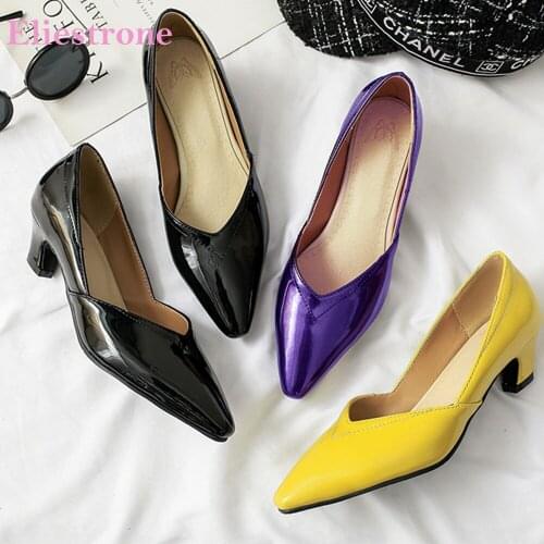 Brand New Elegant Black Purple Women Wedding Pumps Sexy Med Heels Lady Party Shoes BK97 Plus Big Small Size 3 11 30 43 48