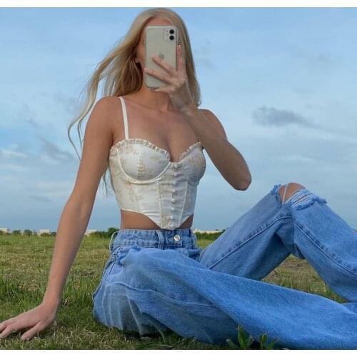 Corset Top Women 2021 Floral Sexy Crop Top for Party Club Button Retro Elegant Bustier Women Tank Casual Missnight