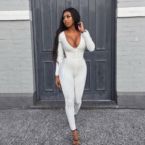 New Celebrity Bodycon Bandage Playsuit Fashion Sexy Rayon Women Bandage Jumpsuit White Black Striped Backless Women Pants