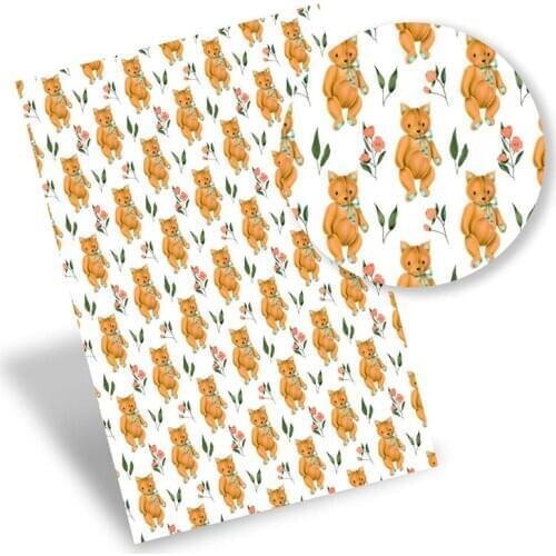 Synthetic Leather Faux Leather Sheets Printed Vinyl Fabric Hedgehog Fox Bows Making DIY Handbags Supplies 22*30cm/A4 0.8mm 1pc