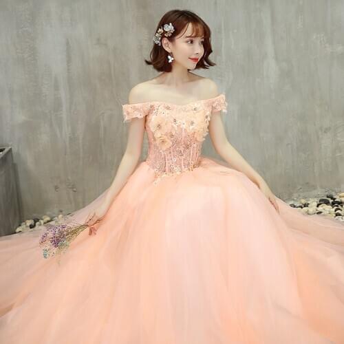 100%real light orange pink gown long dress medieval dress Renaissance gown Sissi princess Cosplay Victorian/Marie Belle Ball