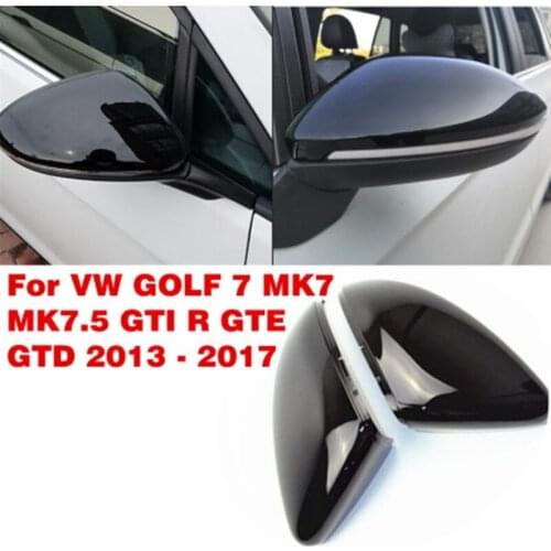 2Pcs Rearview Mirror Cover Side Wing Rear View Mirror Covers Glossy Black For VW GOLF 7 MK7 MK7.5 for GTI R GTE GTD2013-2018