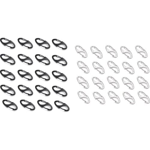 20Pcs Zinc Alloy 8 Shape 1.6 Inches Small Carabiner Clips Double Snap Hook Spring Wire Gate Keychain Buckle Tool
