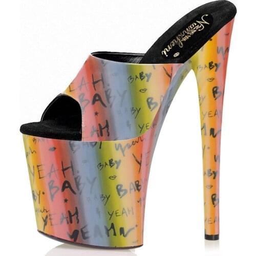 20CM Open Toe Party Pole Dance Shoes Cross New Nightclub Sexy Fetish Party High Models Platform Slippers Women Stripper Heels