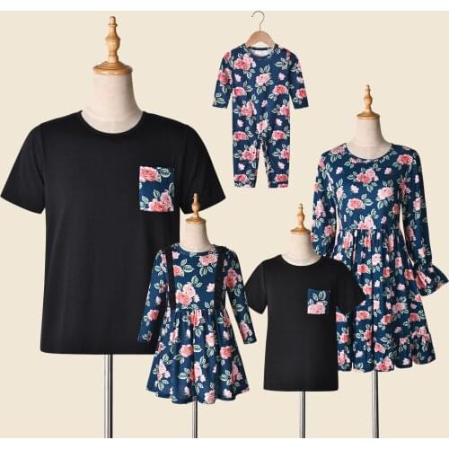 2021 parent-child dress flower mother dress European and American mens T-shirt family clothing