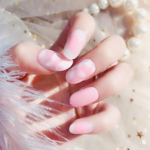 New 24pcs/set petals light pink color round resin Nail Art False Fake Nail Tips With a tube of Glue finished nails high quality