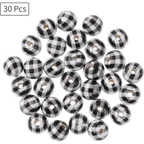 30Pcs Round Wooden Beads Natural Handmade Plaid Wood Beads Bracelet Necklace Making Beads Fittings DIY Jewelry Connectors Crafts