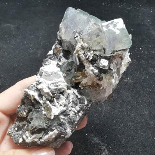 384.4gNatural rare transparent white fluorite, mica crystal cluster specimens and crystal healing QUARTZ GEM home decoration