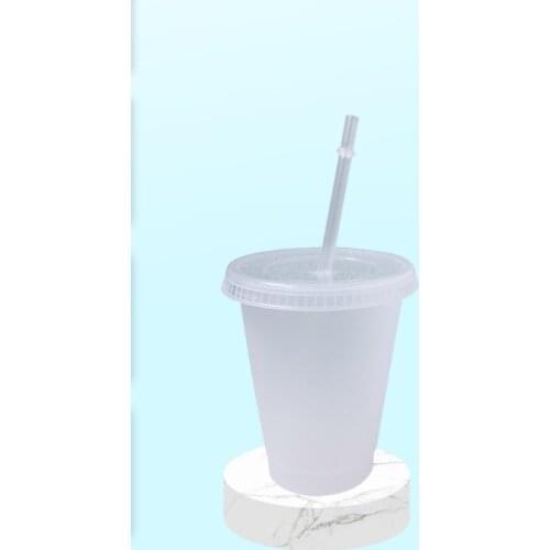 473ml 16oz matte finish frosted white transparent clear plastic cup straw cup with transparent clear straw green straw