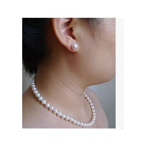 925 real natural big Super large Akoya sea pearl earrings NECKLACE super gloss sea pearl bag mail send my mother a specia