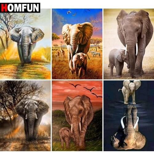 HOMFUN Full Square/Round Drill 5D DIY Diamond Painting“Animal elephant landscape” Embroidery Cross Stitch 5D Home Decor Gift