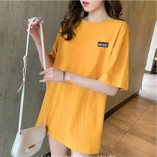 2021 New Pure Cotton Simple and Loose Womens T-shirt Short-sleeved Trendy Wild Mid-length Summer Womens Top