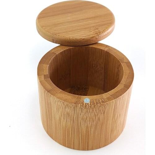 Bamboo Seasoning Storage Bottles & Jars for Spices Sugar Salt Pepper Herbs Jar with Lid Cooking Pot Kitchen Spice Jars Magnetic