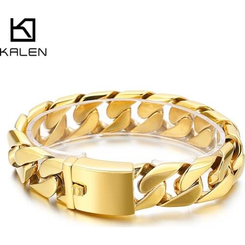 Kalen 18mm Polished High Quality Stainless Steel Mens Charm Bracelet Cuban Chain Link Jewelry