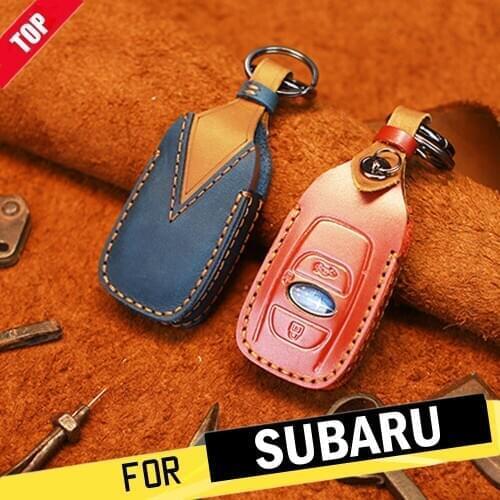 Top Retro Genuine Leather Remote Key Fob Case Cover Protector Keychain for Subaru Forester Impreza Outback WRX BRZ XV Crosstrek