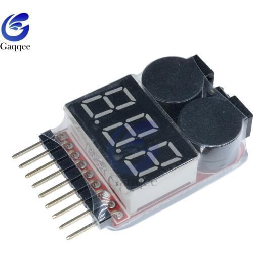 Digital 2 IN1 Low Buzzer Alarm 1S-8S 1-8S Lipo/Li-ion/Fe RC Boat Battery Voltage Meter Monitor Tester for Helicopter Battery