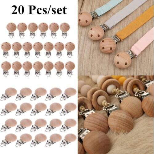 20 Pcs BPA Free Wooden Pacifier Clips DIY Metal Clasp Pacifier Chain Clips Soother Dummy Clip Nipple Holder Pacifier Chain