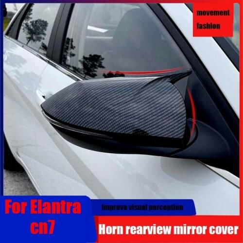 For Hyundai Elantra Avante CN7 2021 ABS rearview mirror protective shell Chrome carbon fiber decorative horn cover exterior